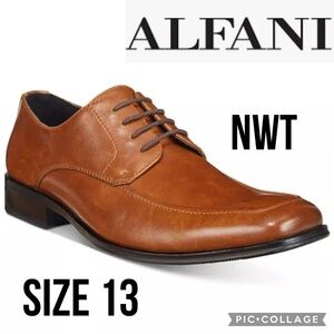 NIB ALFANI Mens Dress Shoes Ralphie Brown Moc Toe Lace Up Square Toe Oxfords 13